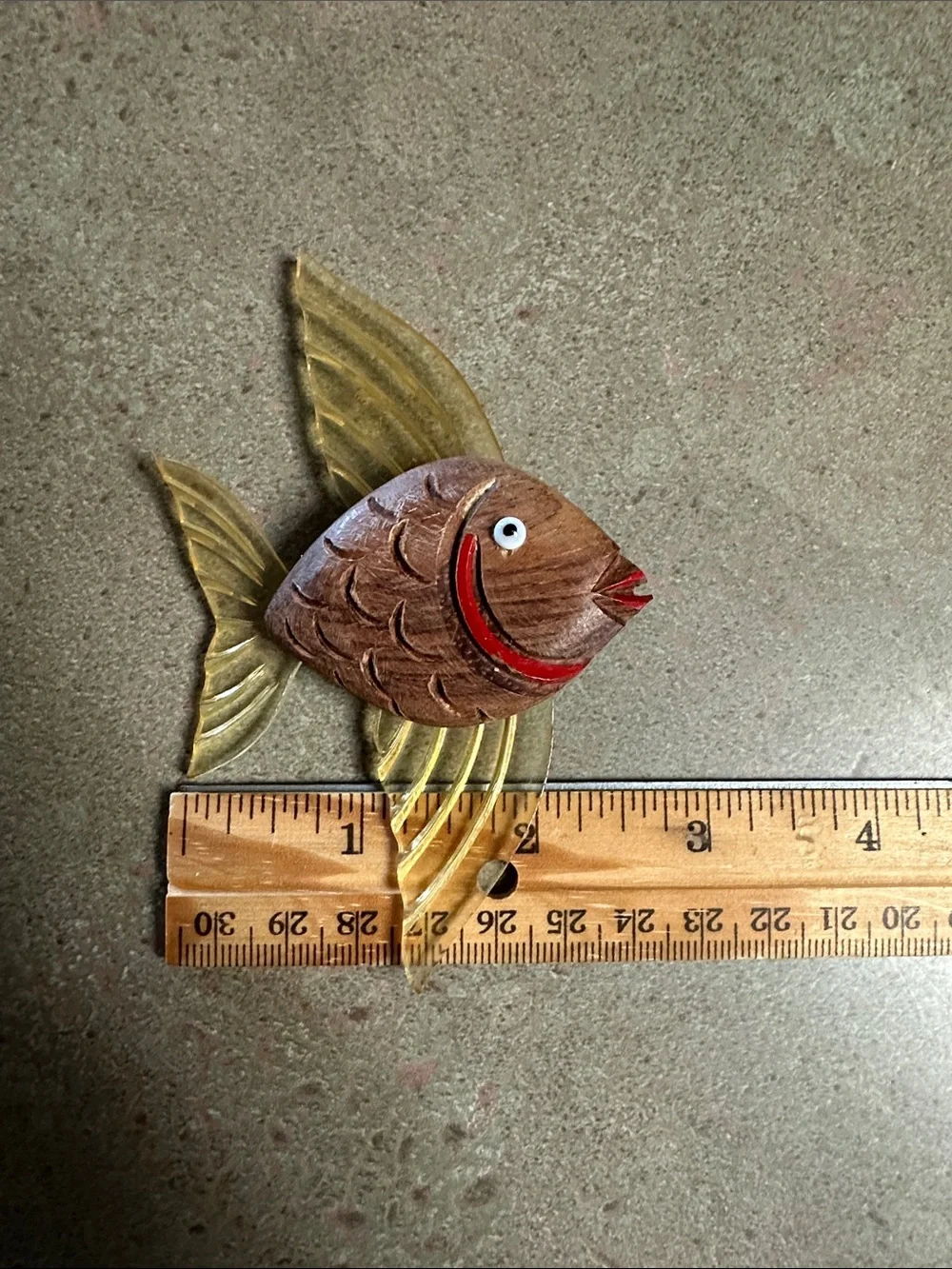 Vintage 1940s Carved Wood & Lucite Jelly Belly Flying Fish Brooch Pin WWII Era